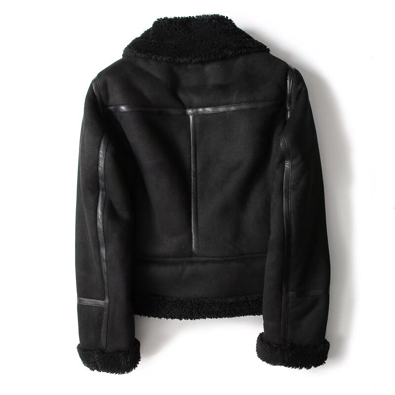 Women's with Belt double-sided Fur Faux Leather jacket Coat