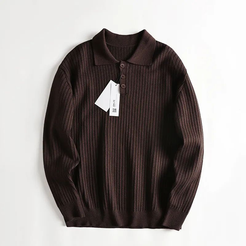 Men's New Fashion Casual Joker Lapel Knit Slim Long Sleeve New Fashion POLO Casual Striped Sweater