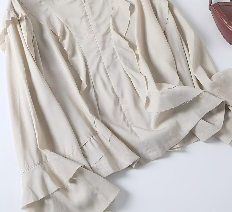 Women's new fashion ruffle edge decoration long sleeved zipper shirt