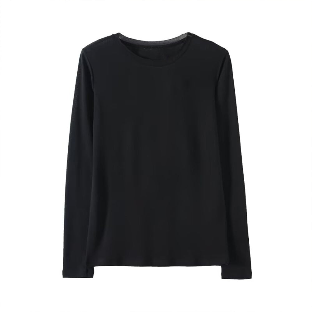 Women's New Fashion Long Sleeve Cotton Micro Transparent T-shirt Top