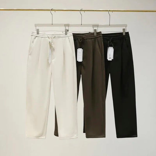 Men's New Fashion Casual Plus Velvet Windproof Casual Pants Retro Suede Texture Effect Fabric Wide-leg Pants