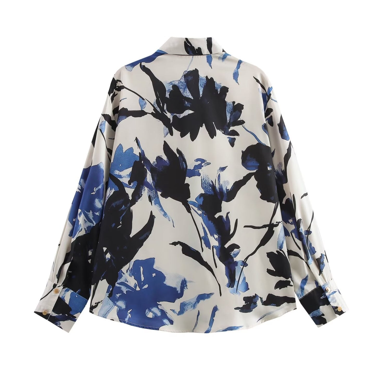 Women's 2025 new fashion casual satin texture printed shirt loose single breasted long sleeved shirt retro women's shirt chic top