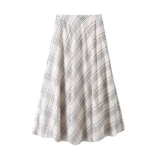 Women's 2025 chic Fashion casual draped plaid MIDI skirt