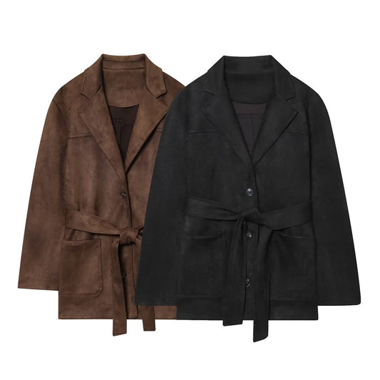 Women's new fashion with Belt loose Anti suede effect jacket Coat