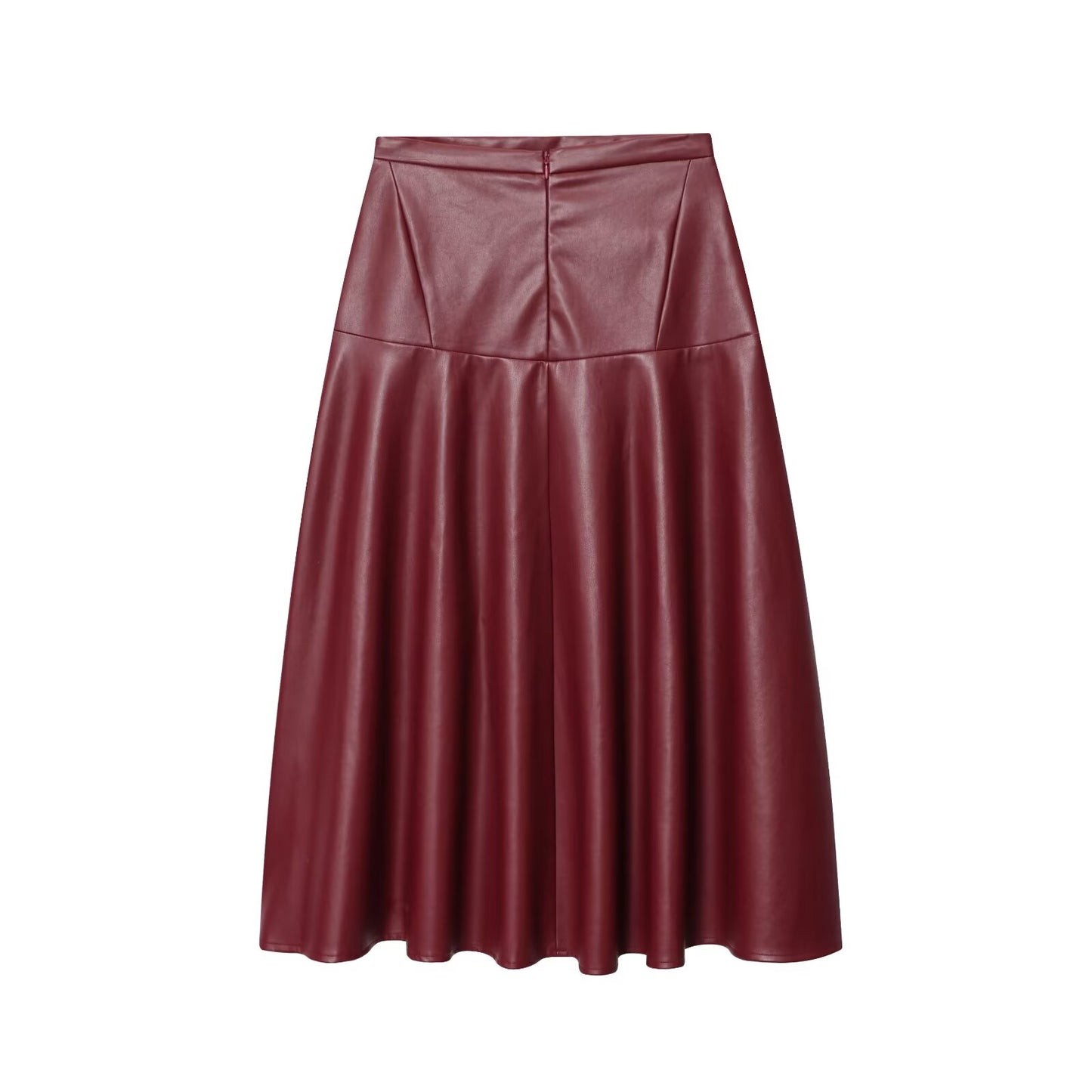 Women's casual draped faux leather MIDI skirt