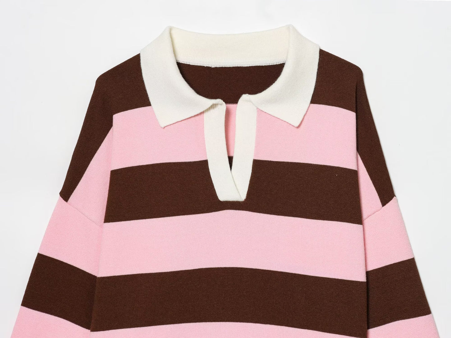 Women's soft texture striped knitted polo shirt