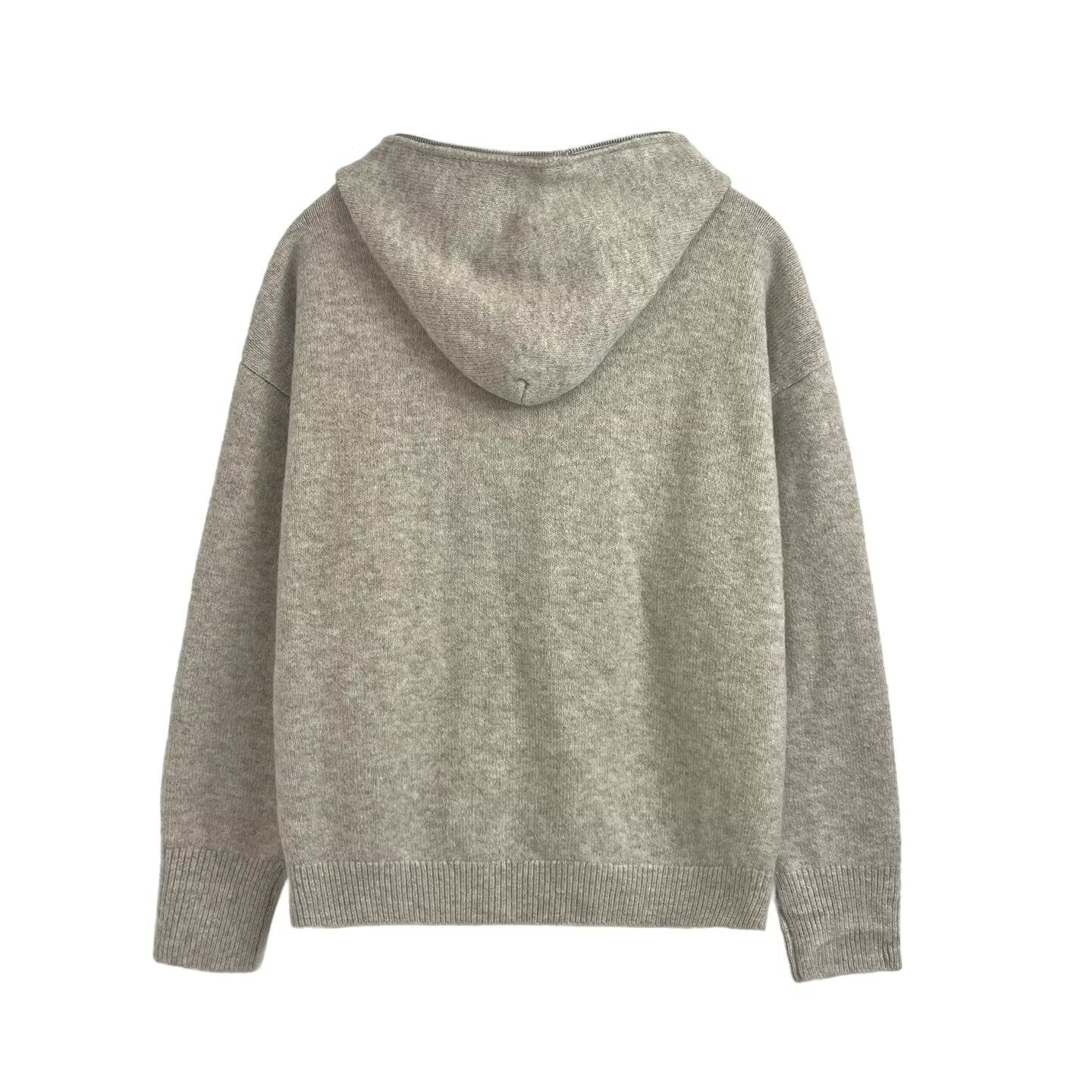 Women's new fashion long sleeved zipper hooded knitted Coat