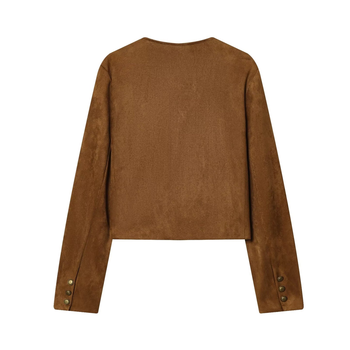 Women's suede texture short O Neck Coat