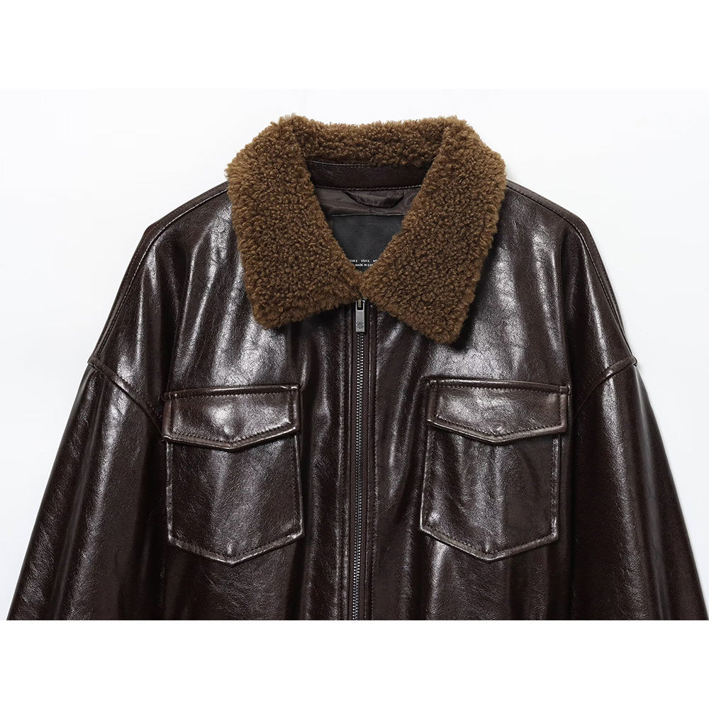 Women's with Belt Fur Faux Leather effect jacket Coat