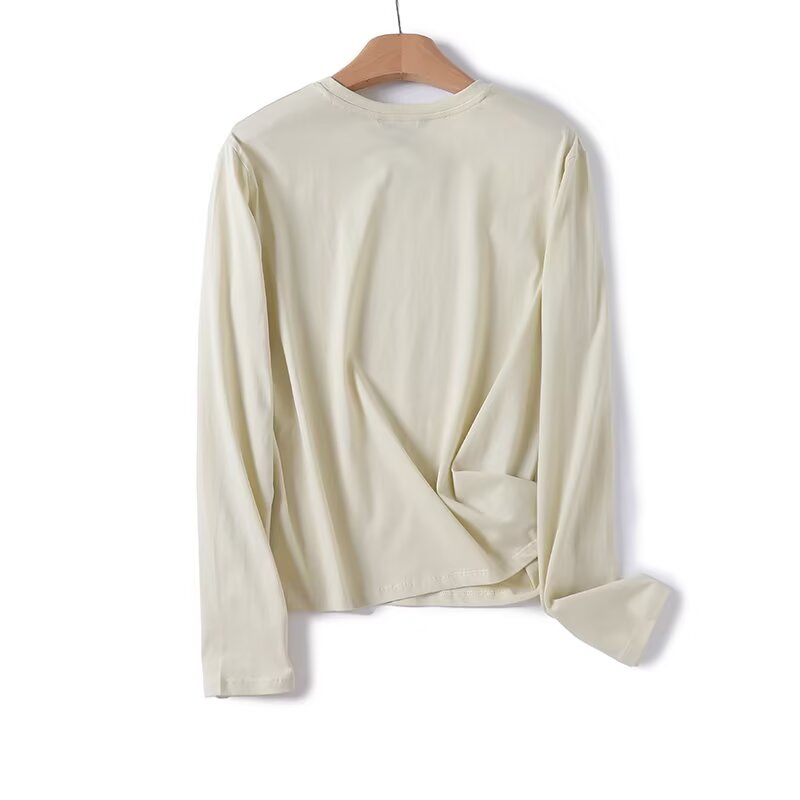 Women's new round neck long sleeved cotton T-shirt