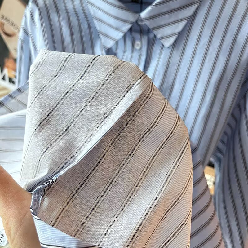 Women's new loose versatile striped long sleeved shirt