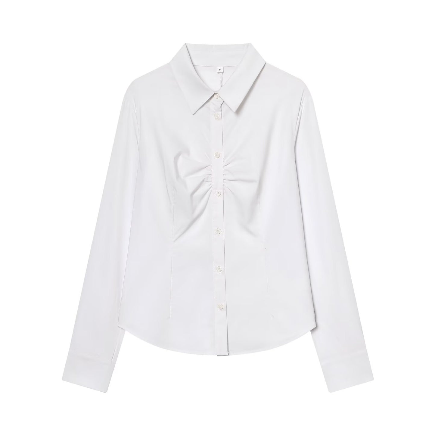 Women's pleated decoration slim lapel shirt