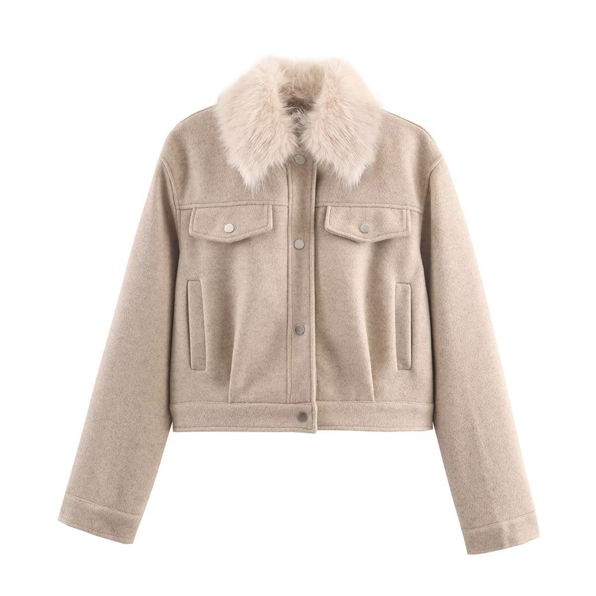 Women's fur collar design short woolen jacket Coat