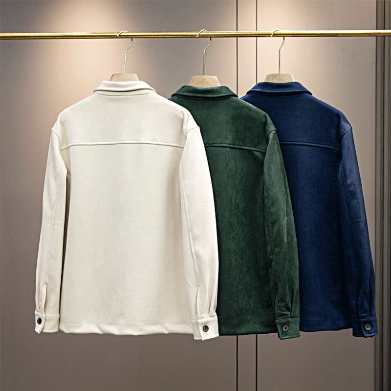 Men's New Fashion Joker Pocket Decorative Suede Texture Effect Shirt Coat Retro Lapel Chic Men's Coat