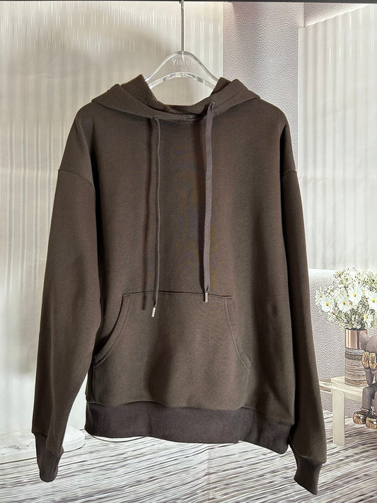 New versatile fleece drawstring hooded long-sleeved sweatshirt