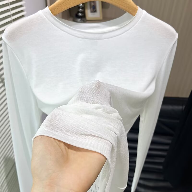 Women's New Fashion Long Sleeve Cotton Micro Transparent T-shirt Top