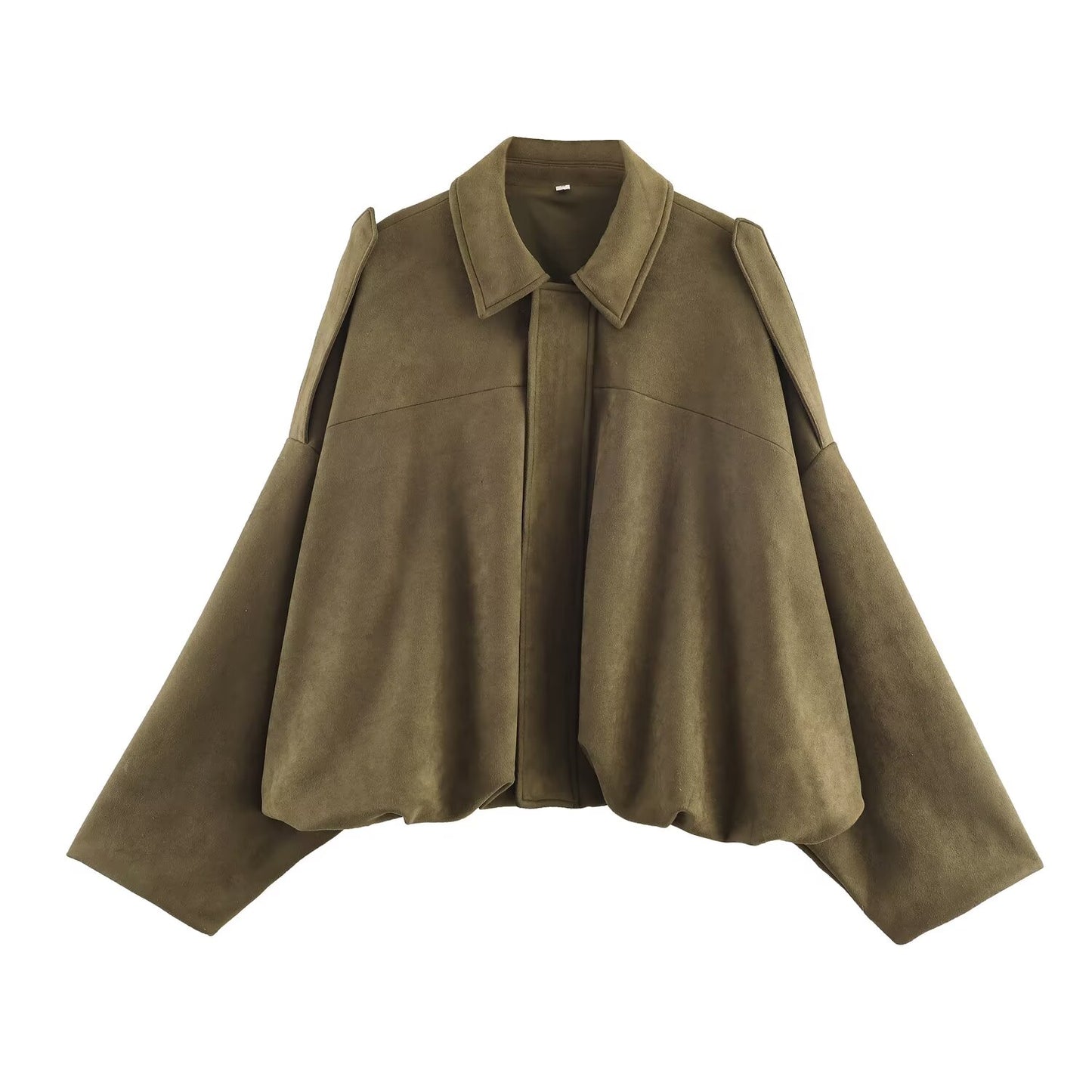Women's new fashion faux suede effect loose bat sleeves flight jacket Coat
