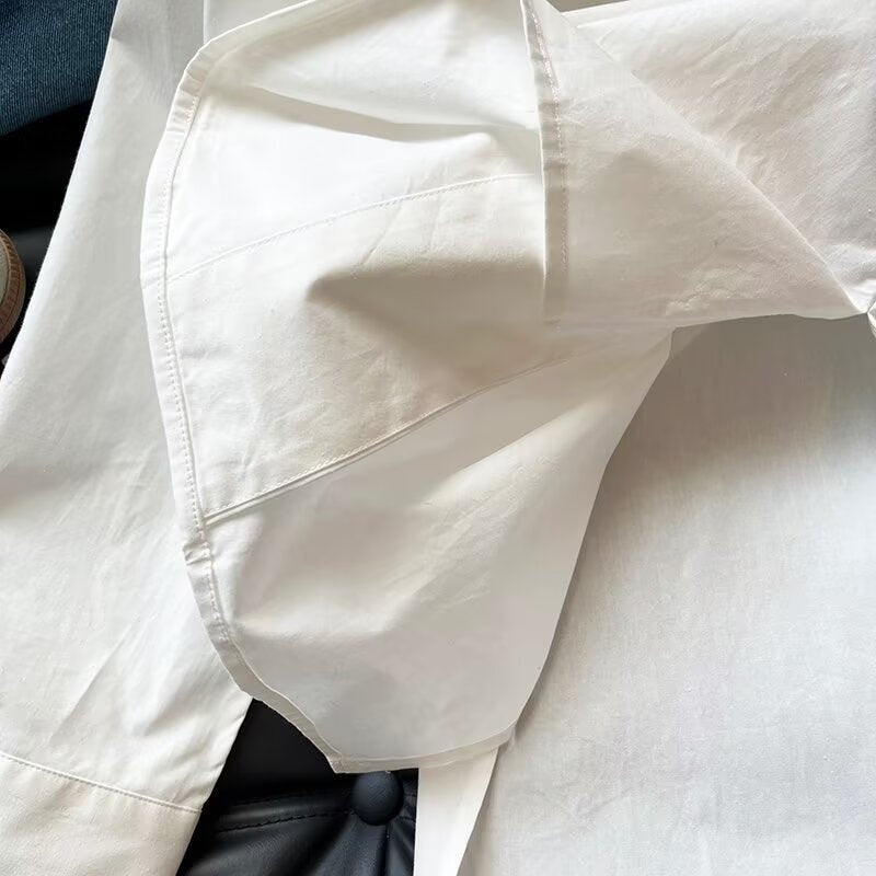 Women's new fashion loose white long sleeved V-neck shirt