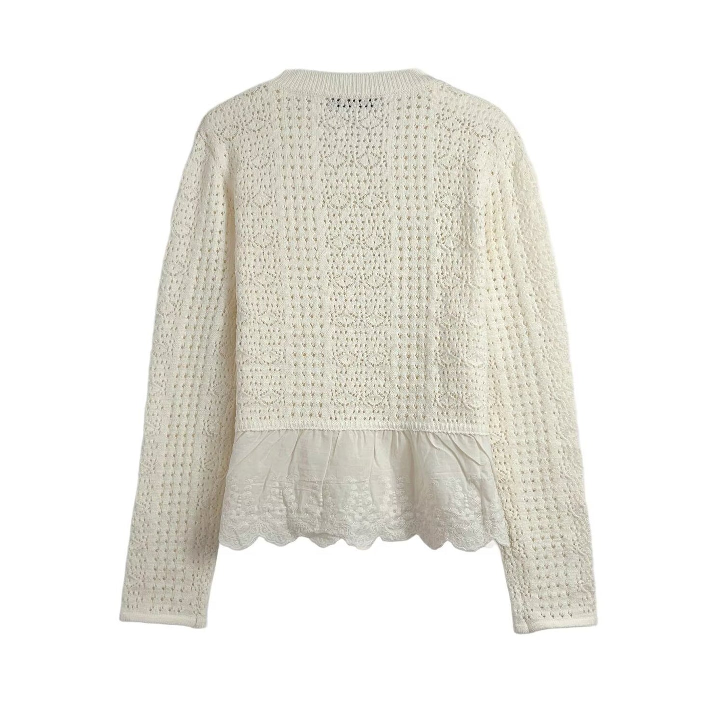 Women's New Fashion embroidered hem Hollow Splicing Knitted Cardigan