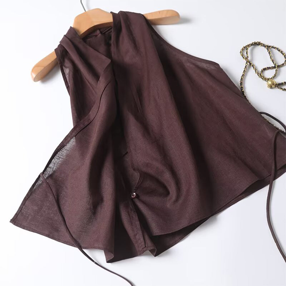 Women's 2025 new fashion hanging neck sleeveless lace up top
