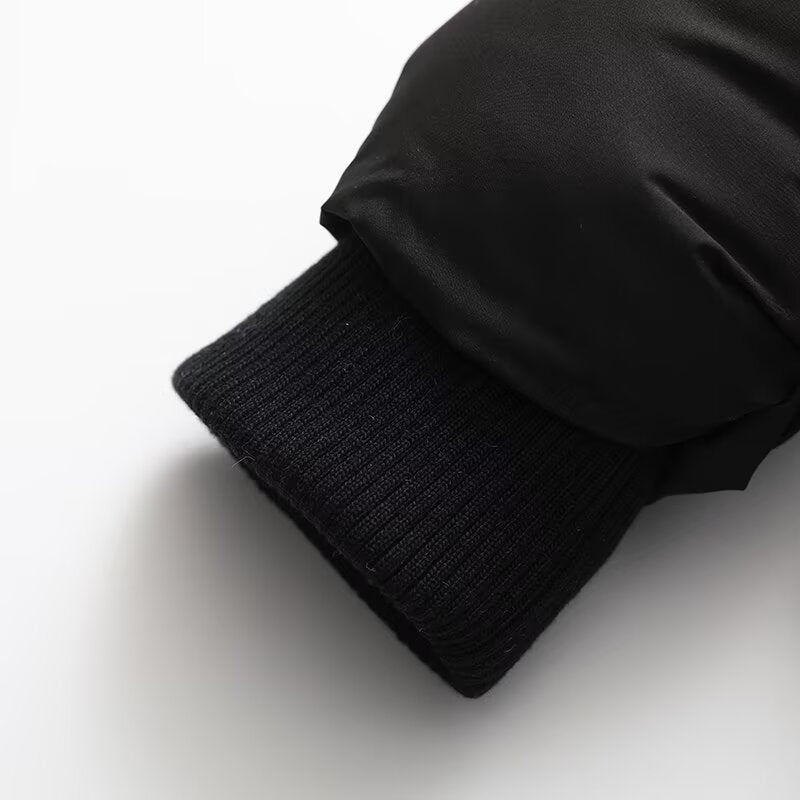 Women's black ribbed lapel down cotton Coat