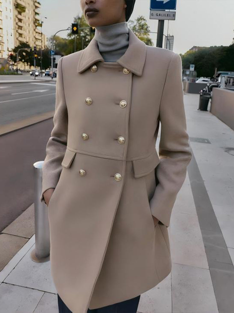 Women's new fashion warm double breasted wool blended coat jacket