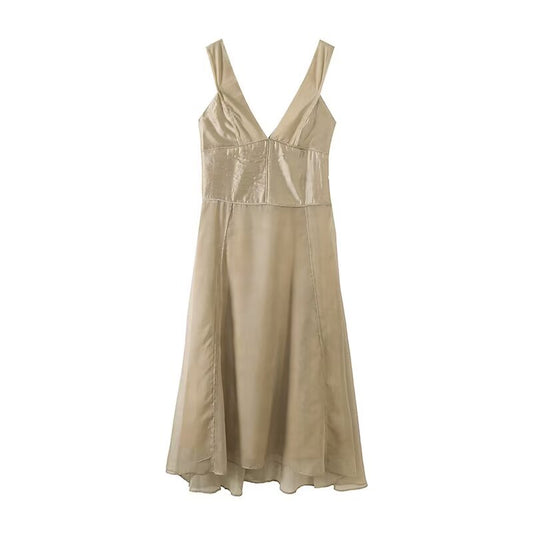 Women's new fashion sleeveless V-neck backless MIDI dress