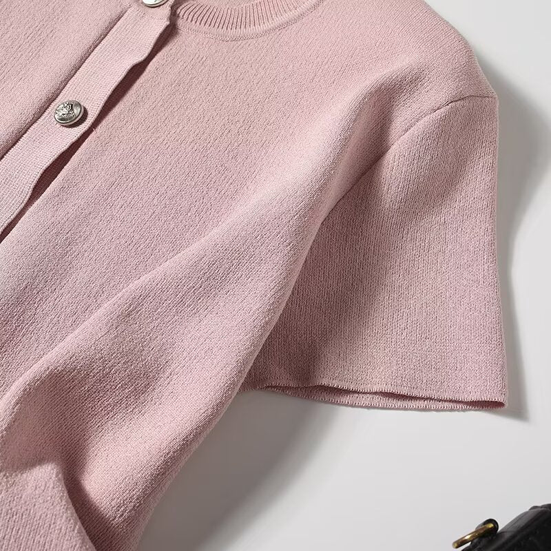Women's new fashion short sleeved single breasted O-Neck knitted cardigan