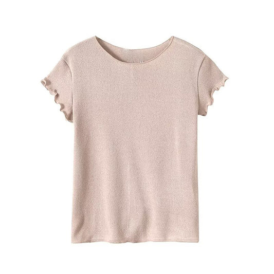 Women's New Fashion Ear Edge Short Sleeve O-Neck Knitted T-shirt