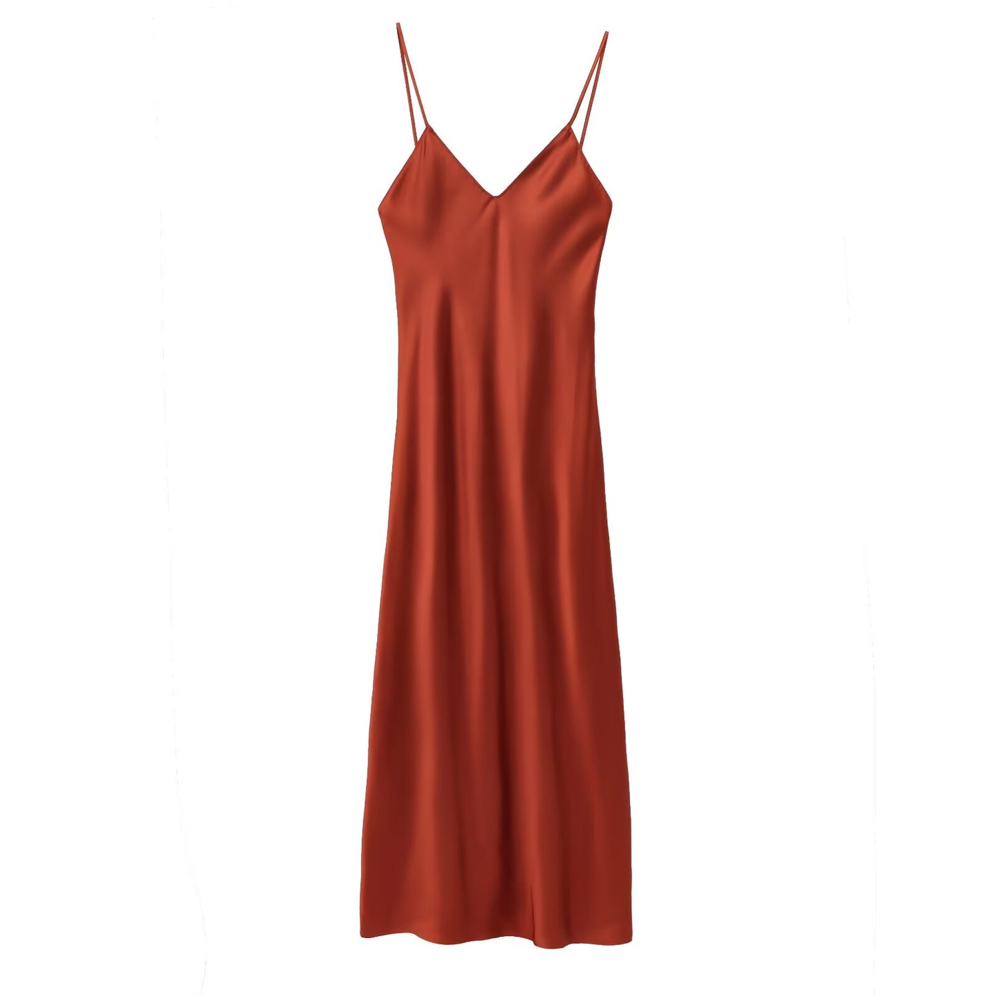 Women's Summer Fashion Underwear Style Satin Texture Midi Dress