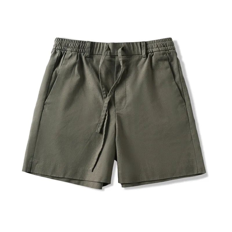 Men's New Fashion Joker Casual Thin Cotton and Linen Shorts Elastic Waist Shorts Straight Loose Pants.