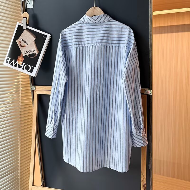 Women's new loose versatile striped long sleeved shirt