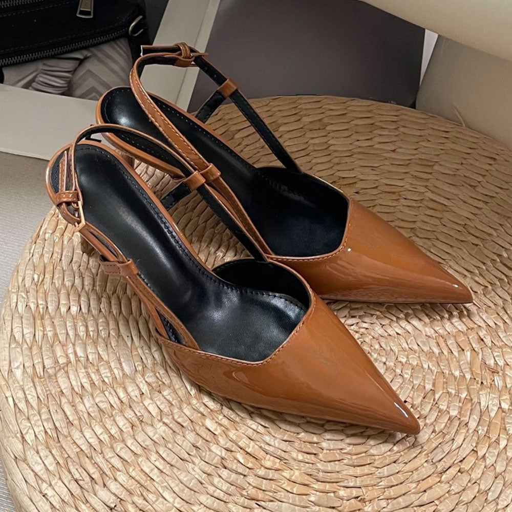 Women's new metal letter pointed high heels have a shoe box