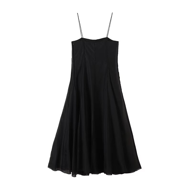 Women's new fashion vacation style draped suspender MIDI dress
