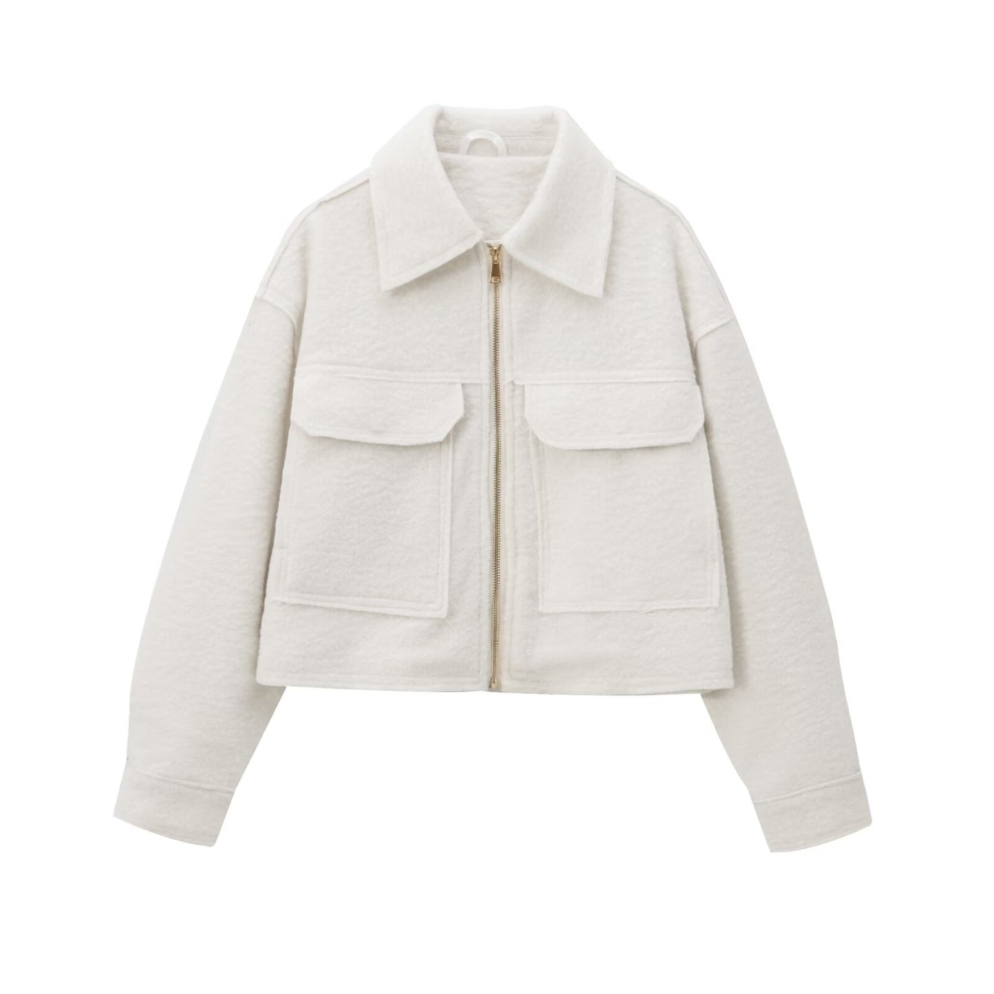 Women's short lapel zipper woolen jacket Coat