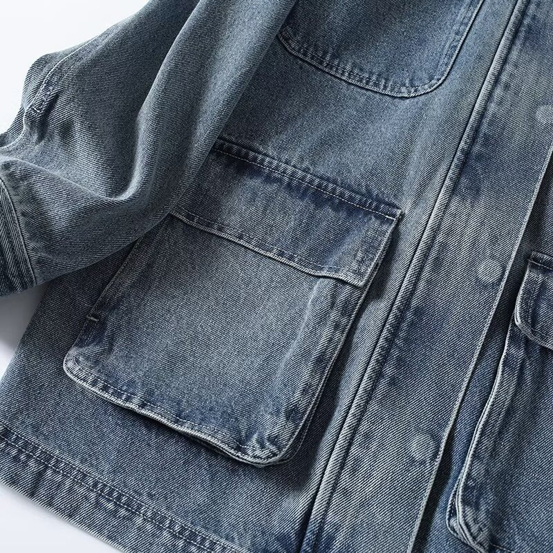 Women's multi-pocket design patchwork lapel denim Coat