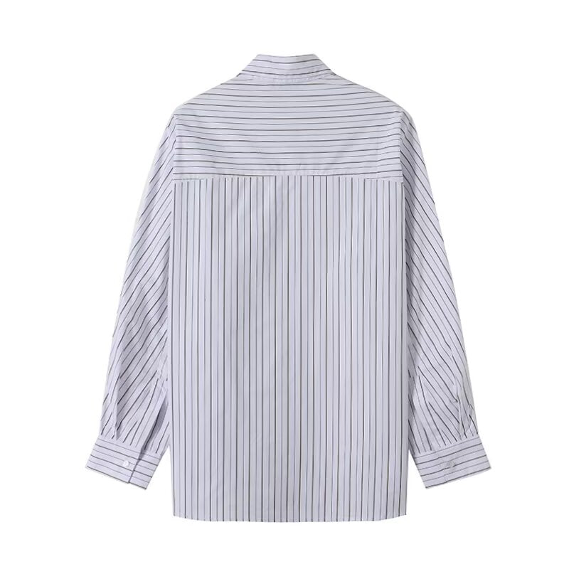 Women's new fashion loose long sleeved striped cotton shirt