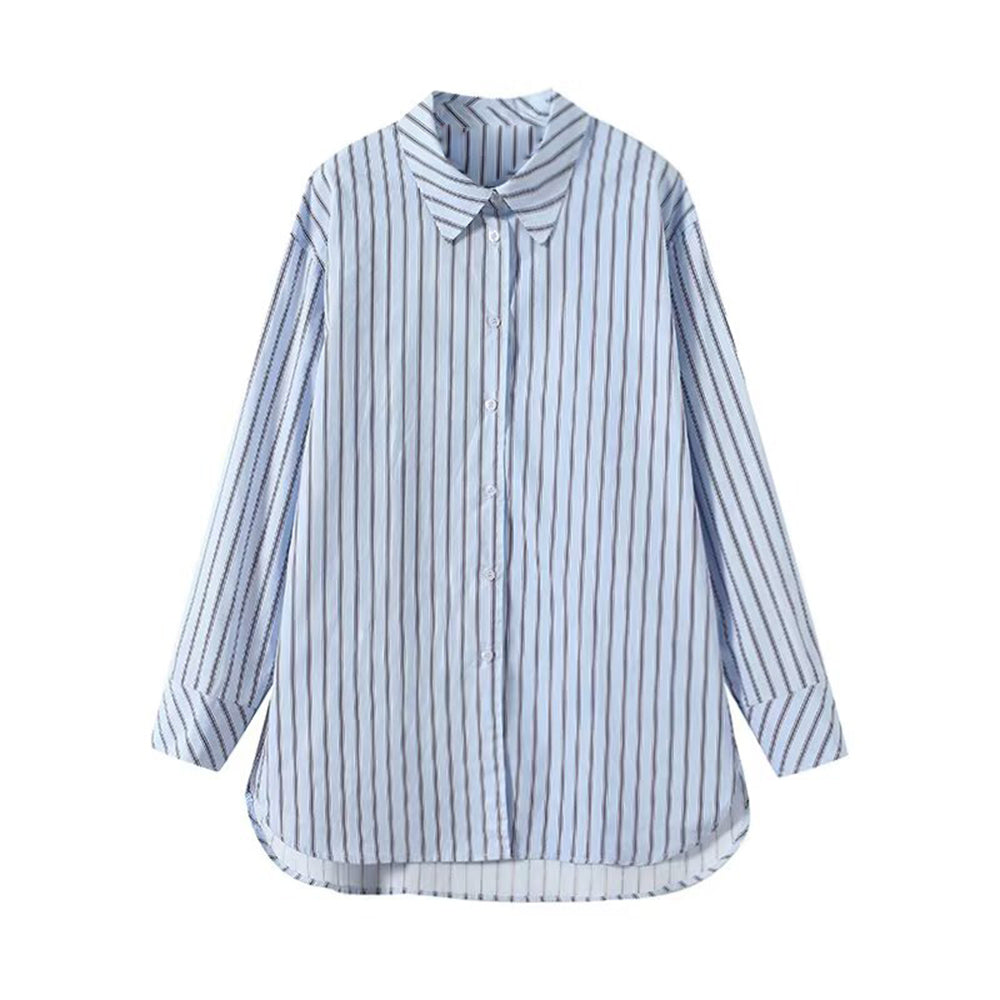 Women's new loose versatile striped long sleeved shirt