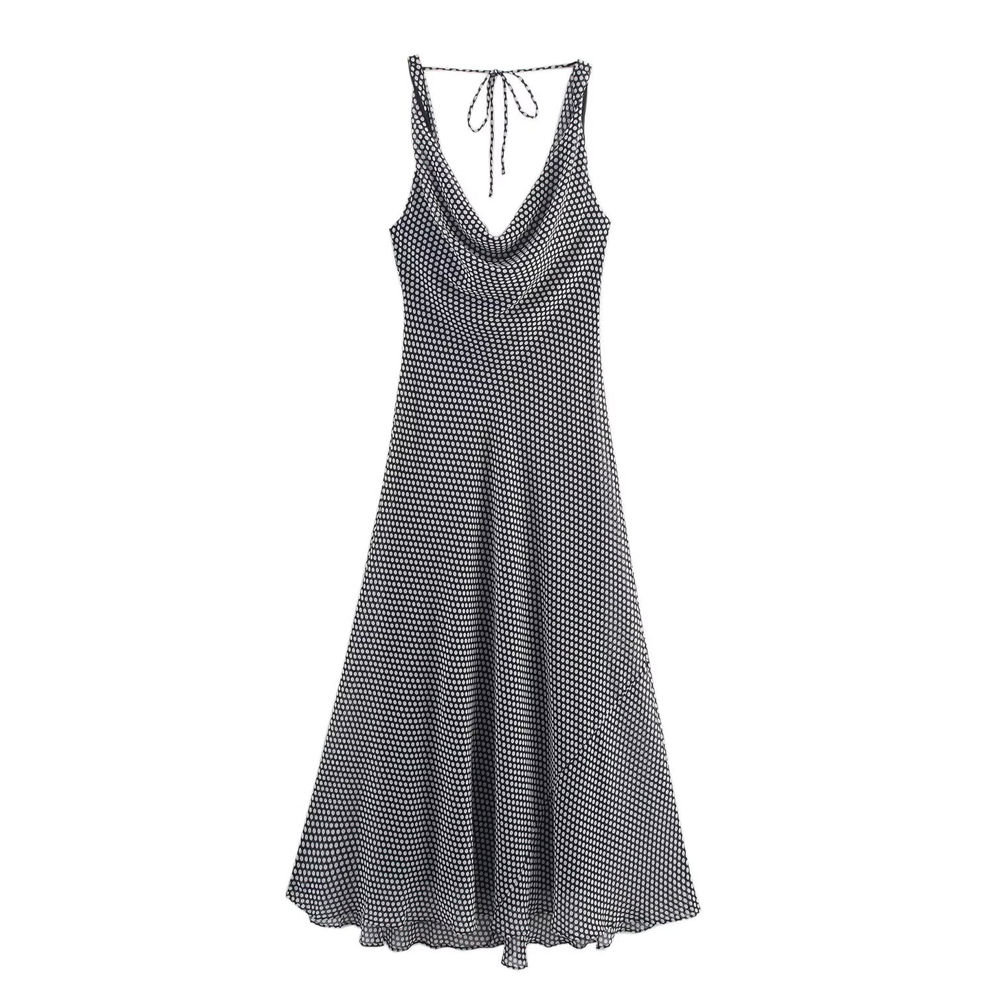 Women's new fashion sleeveless polka dot printed MIDI dress