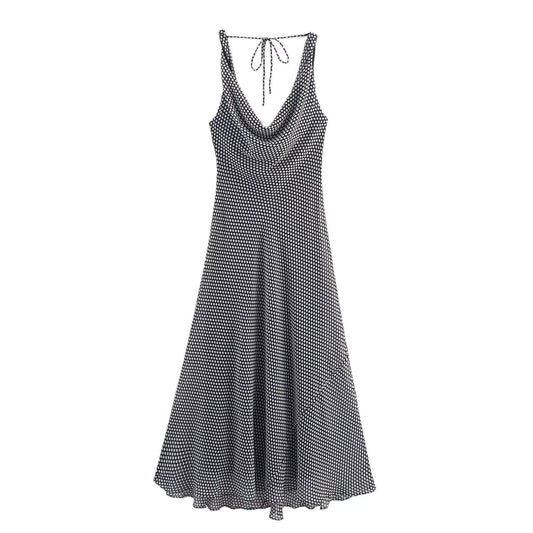 Women's new fashion sleeveless polka dot printed MIDI dress