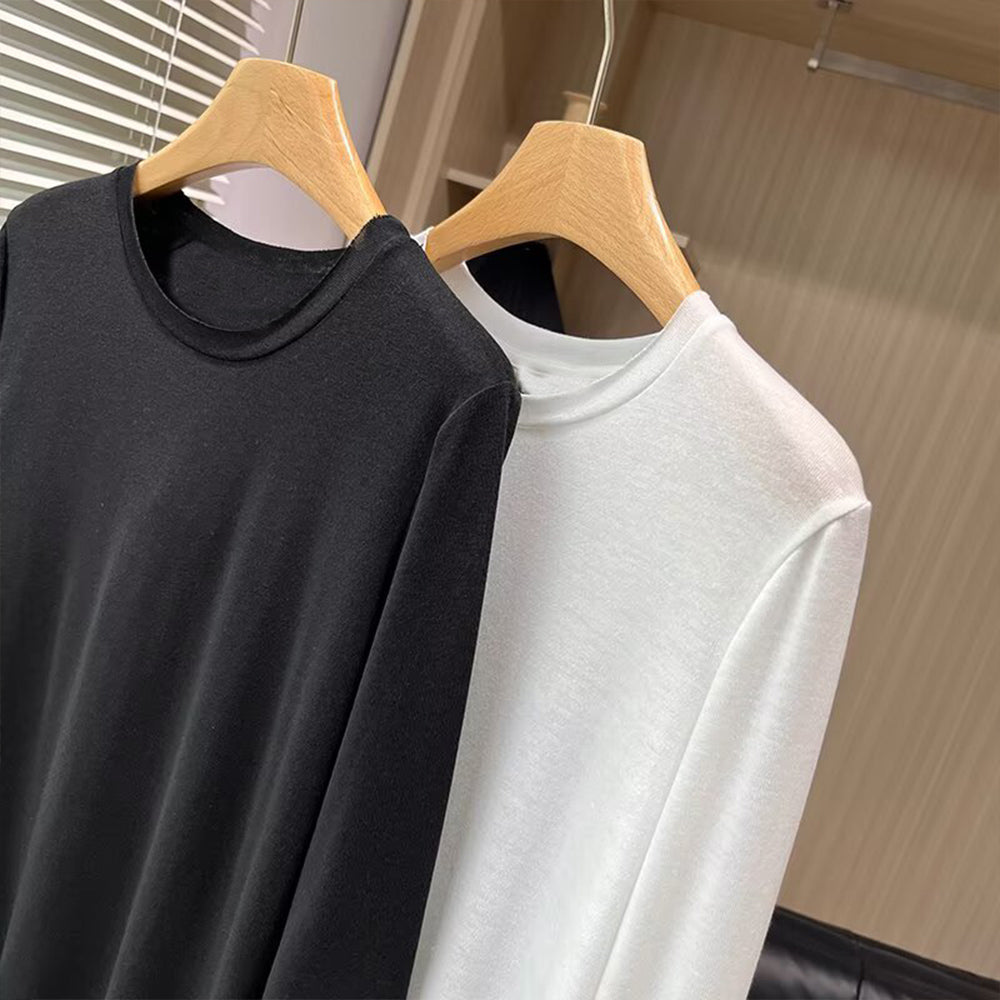 Women's New Fashion Long Sleeve Cotton Micro Transparent T-shirt Top