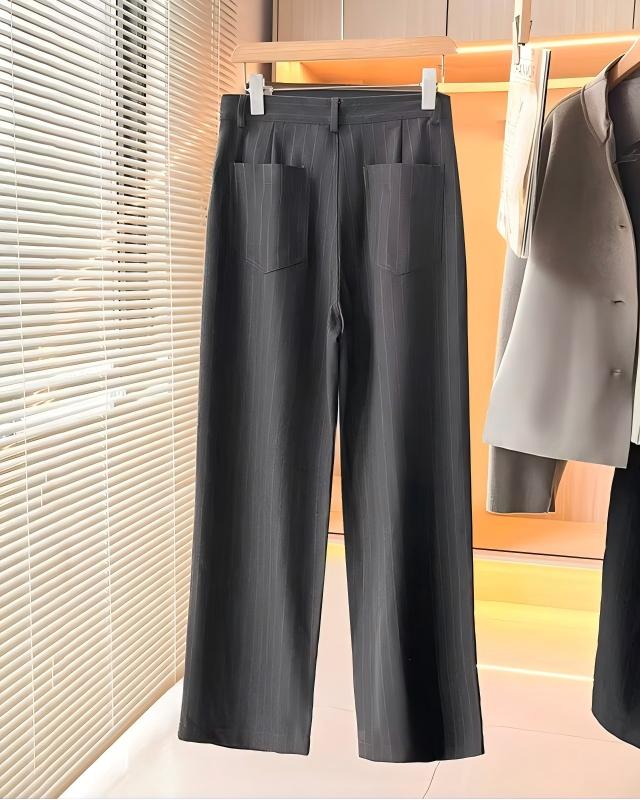 Women's casual mid waist Fine striped wide leg pants