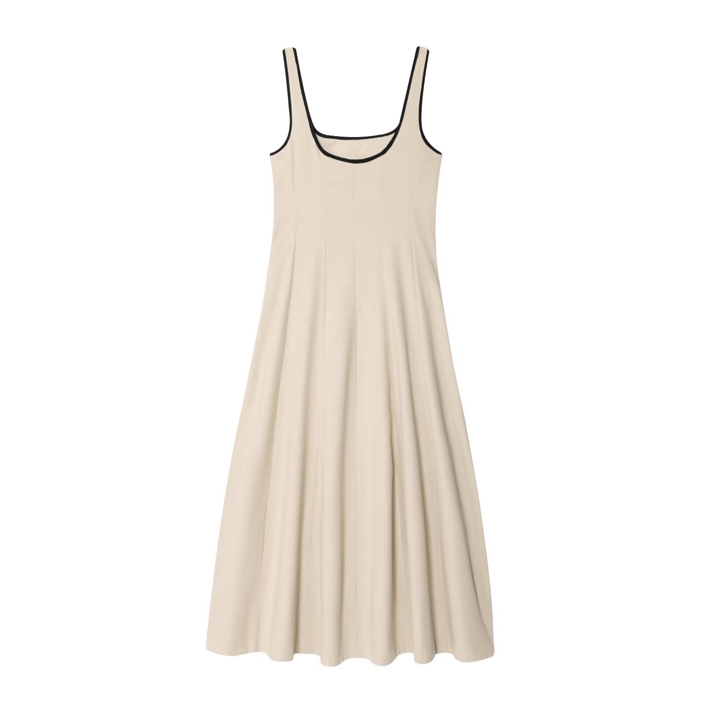 Women's new fashion sleeveless backless wide shoulder strap MIDI dress