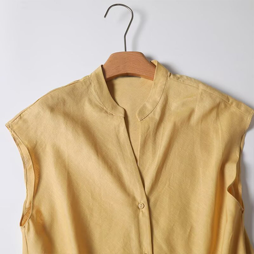 Women's 2025 chic Fashion sleeveless linen blend V-neck shirt