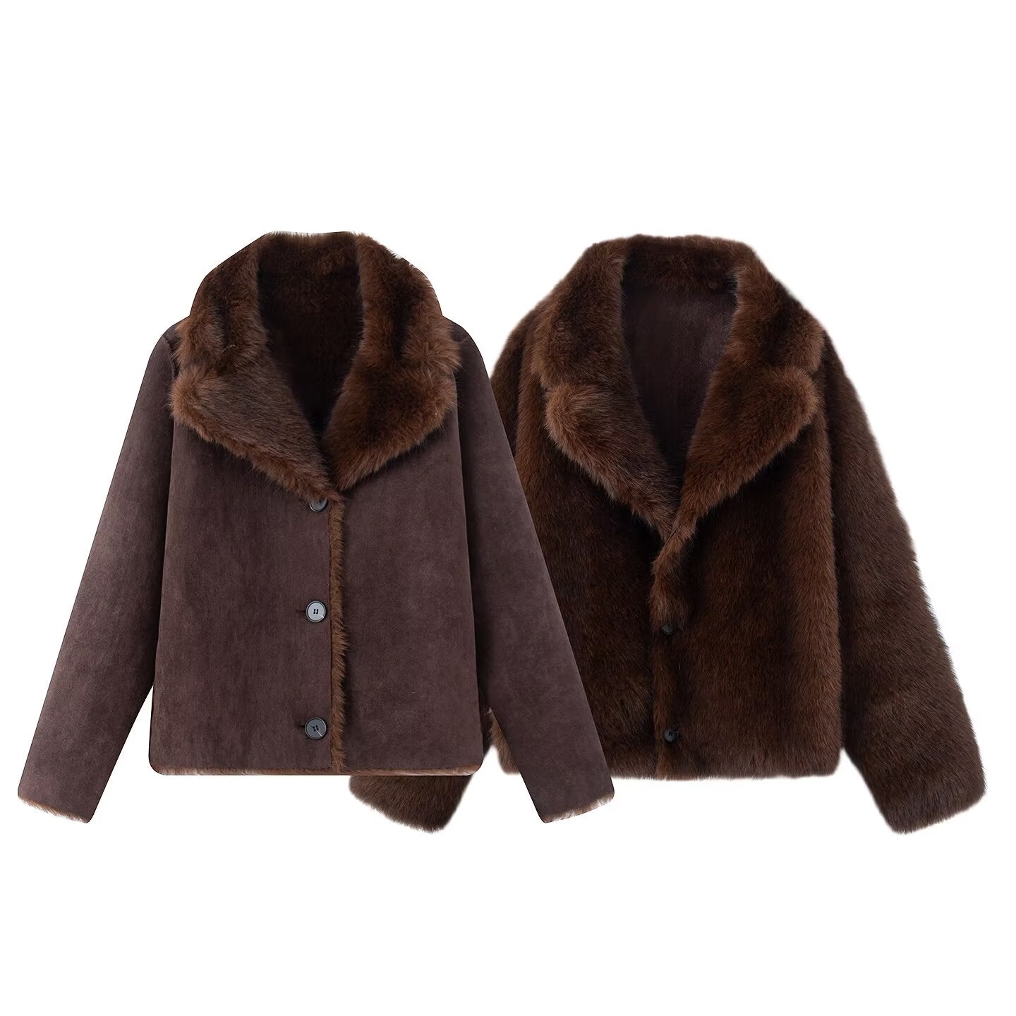Women's Double-sided Artificial Fur Effect Jacket Coat