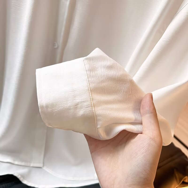 Women's New Fashion Long Sleeve draped Pleated Lapel Shirt