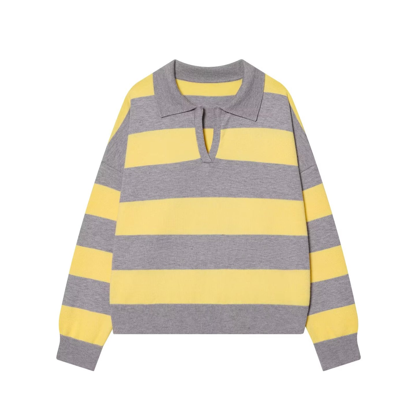 Women's soft texture striped knitted polo shirt