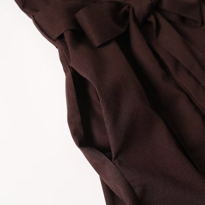 Women's New Fashion With Belt Linen Blended Shirt Style Midi Dress