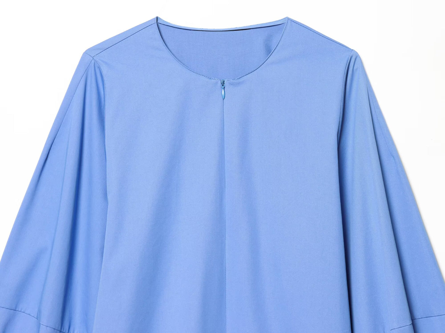 Women's O Neck zipper balloon sleeve poplin shirt