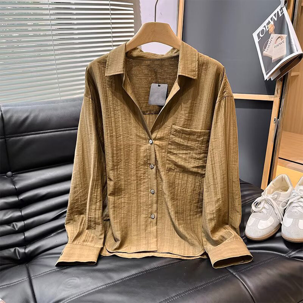 Women's new fashion striped long sleeved button up shirt